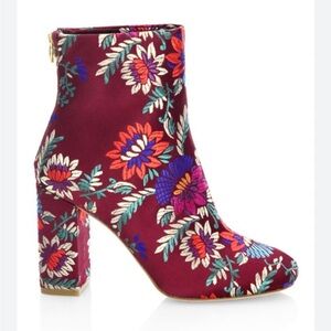 Joie Saleema Brocade Leather Ankle Boots Plum satin w/embroidery. 38  Read below
